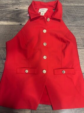 Red Button-Front Sleeveless top
